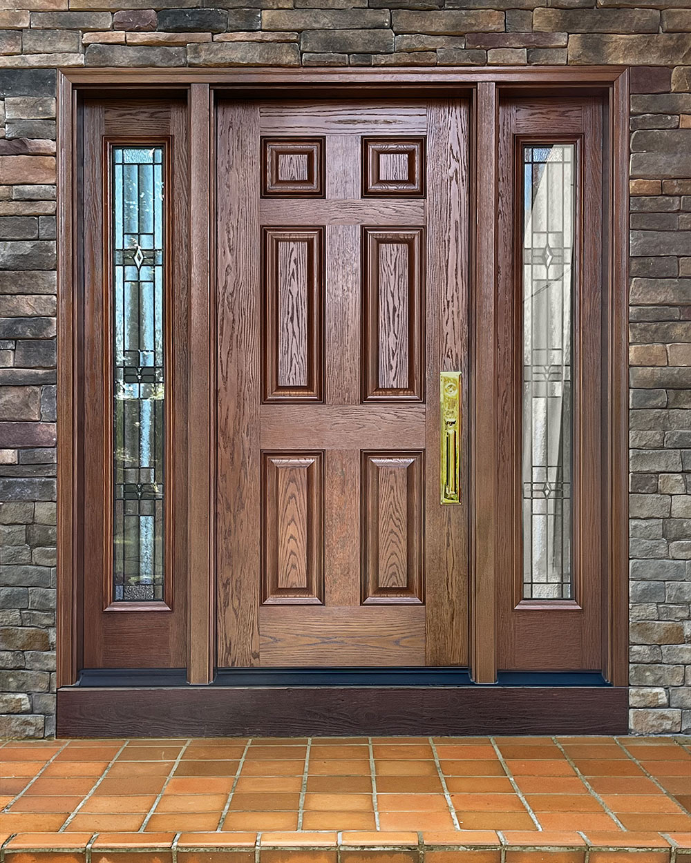 Mark L. Signet® Oak 006 and 160 Sidelites in Caramel with Tranquility Decorative Glass After