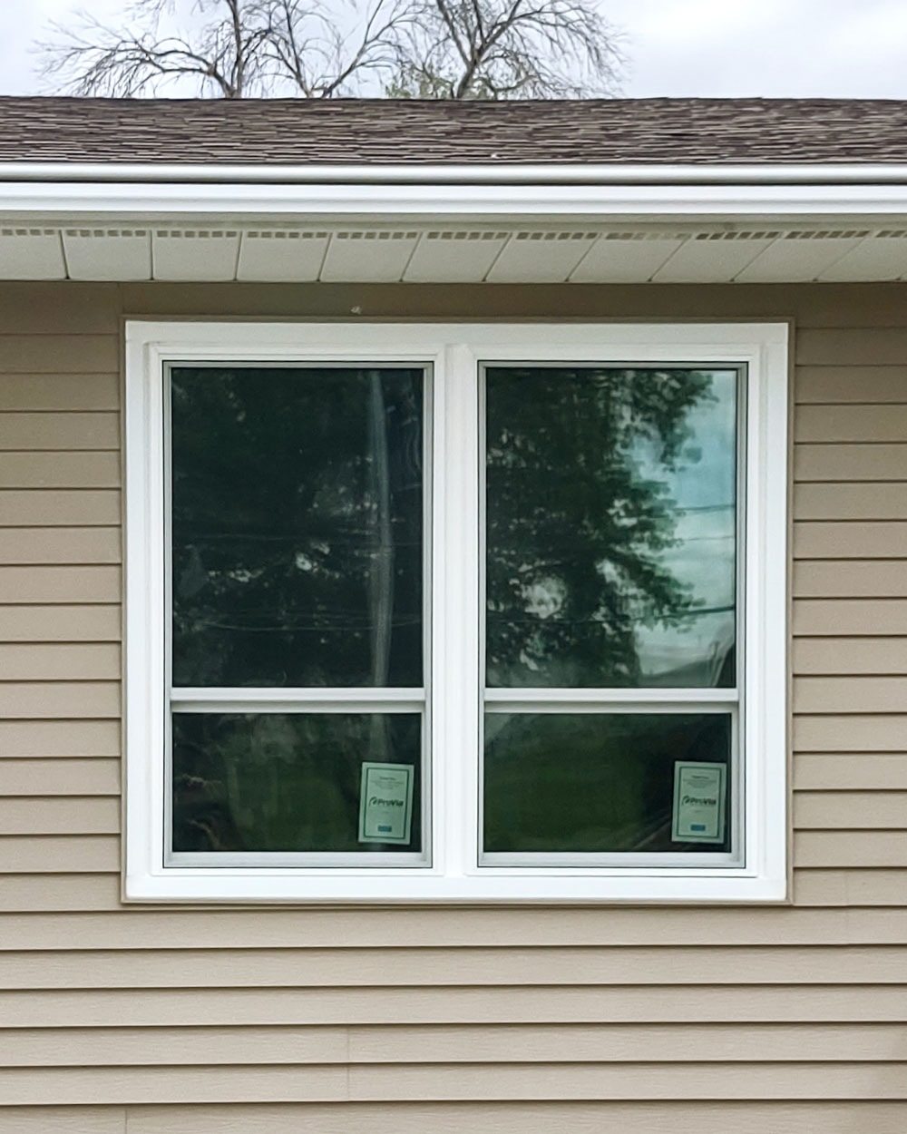 ProVia® Endure™ Mulled Double Hung Windows in White with Offset Meeting Rails on the outside of a home
