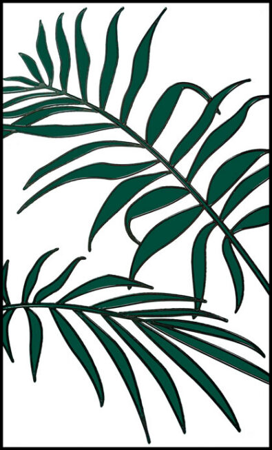 Isolated image of the ProVia® Art Glass style named Palm, featuring palm tree leaves, which can be used in ProVia doors and windows