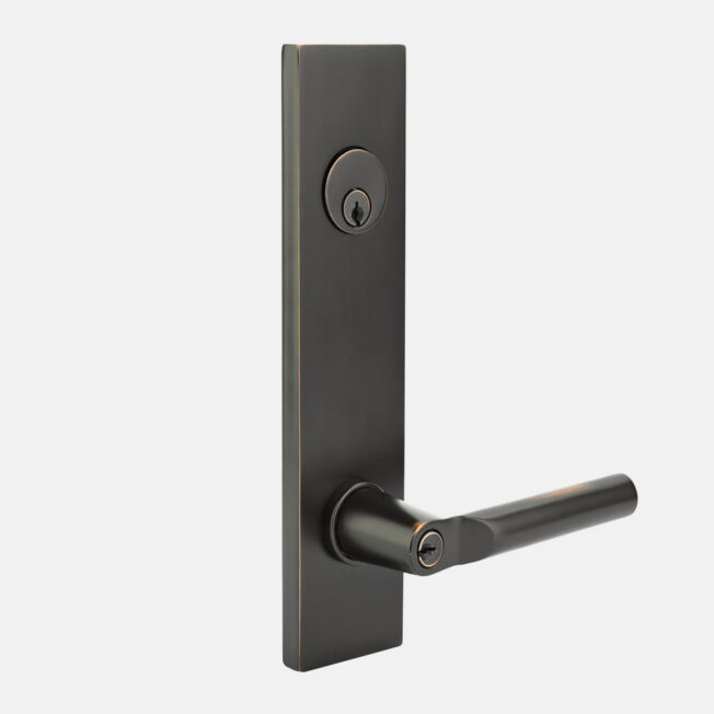 Isolated image of Emtek® Modern Rectangular entry door hardware with Hanover Lever in Oil Rubbed Bronze